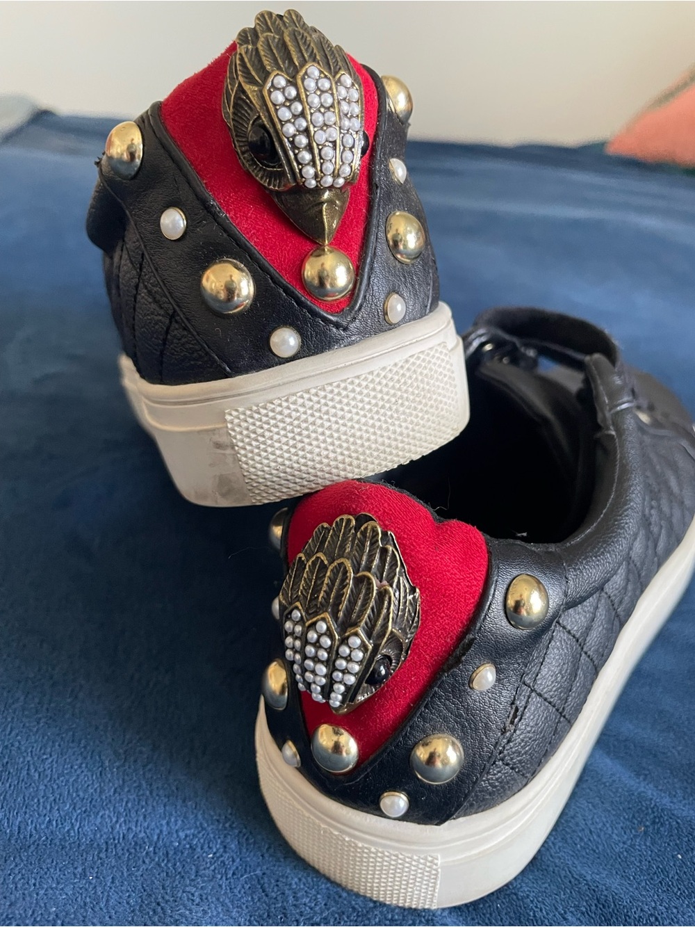 Kurt Geiger Black Leather Sneaker with Red Accent and Gold Detail